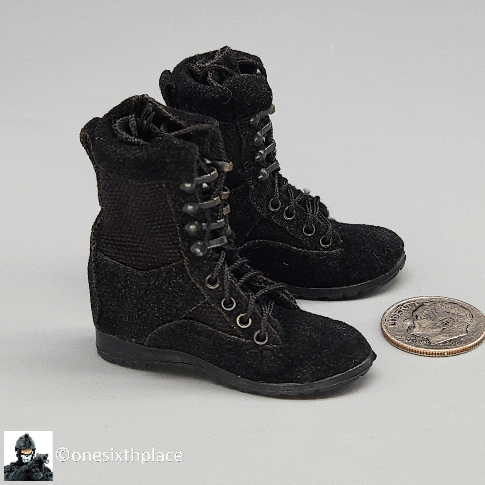 1:6 VS Toys Battlefield Girl Female Black Combat Boots (Peg Type) for 12" Figure
