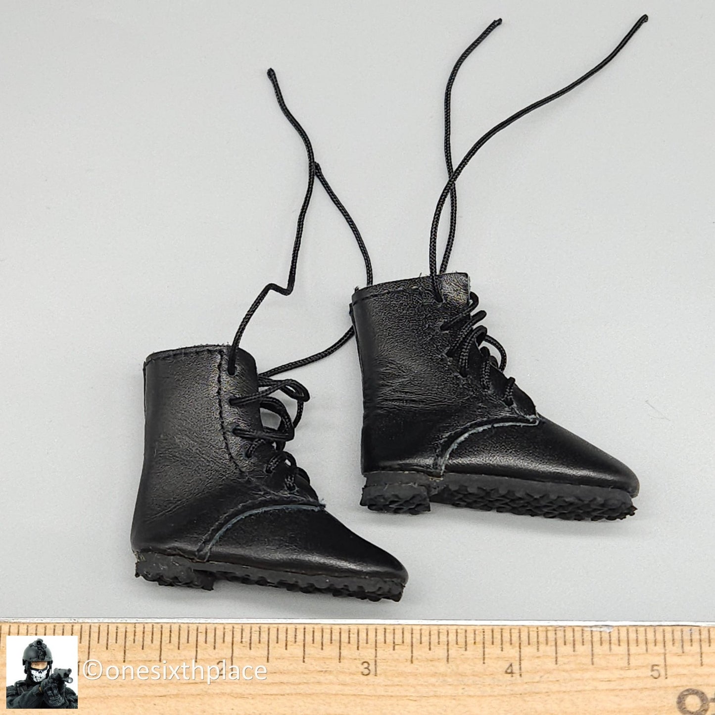 1:6 scale Combat Hero British Black Leather-Like Boots for 12" Figures
