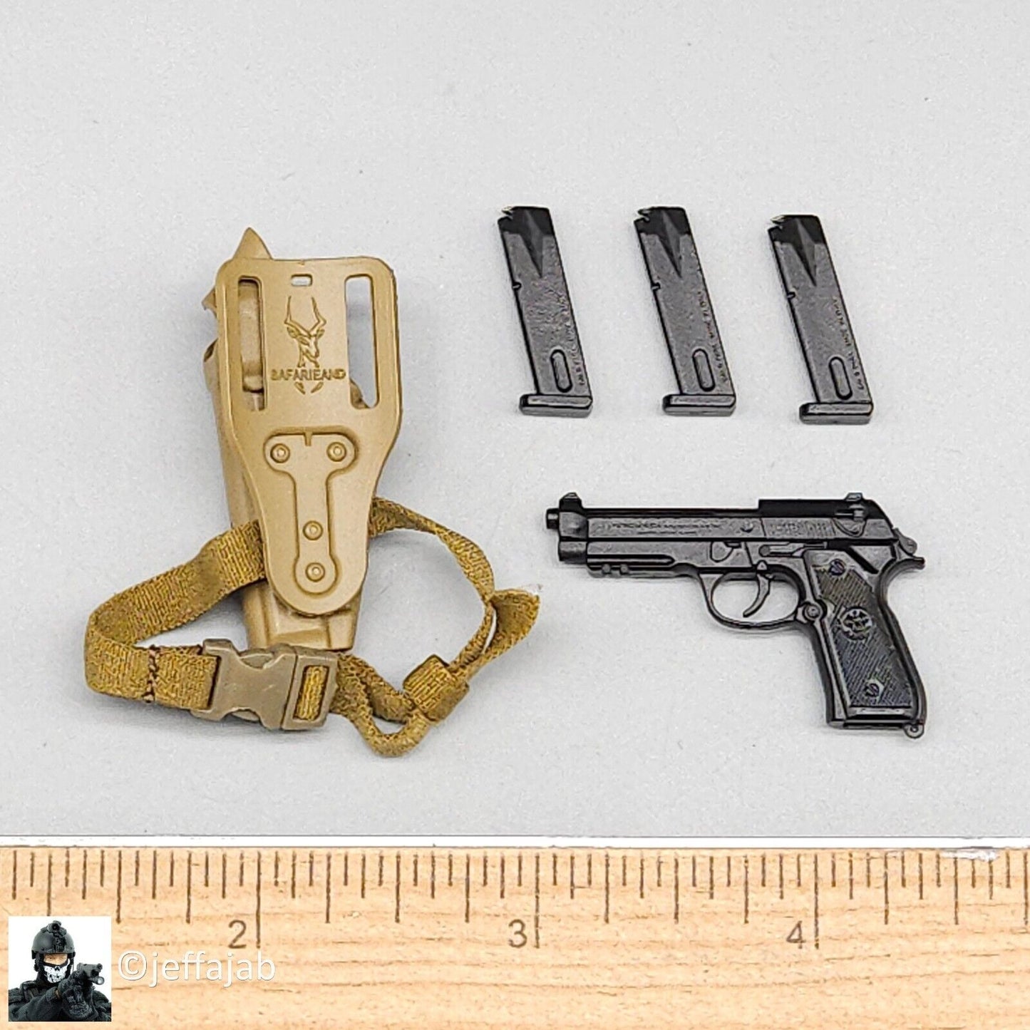 1:6 Easy & Simple USMC M9 Pistol w/ Coyote Tan Holster for 12" Figures 06032