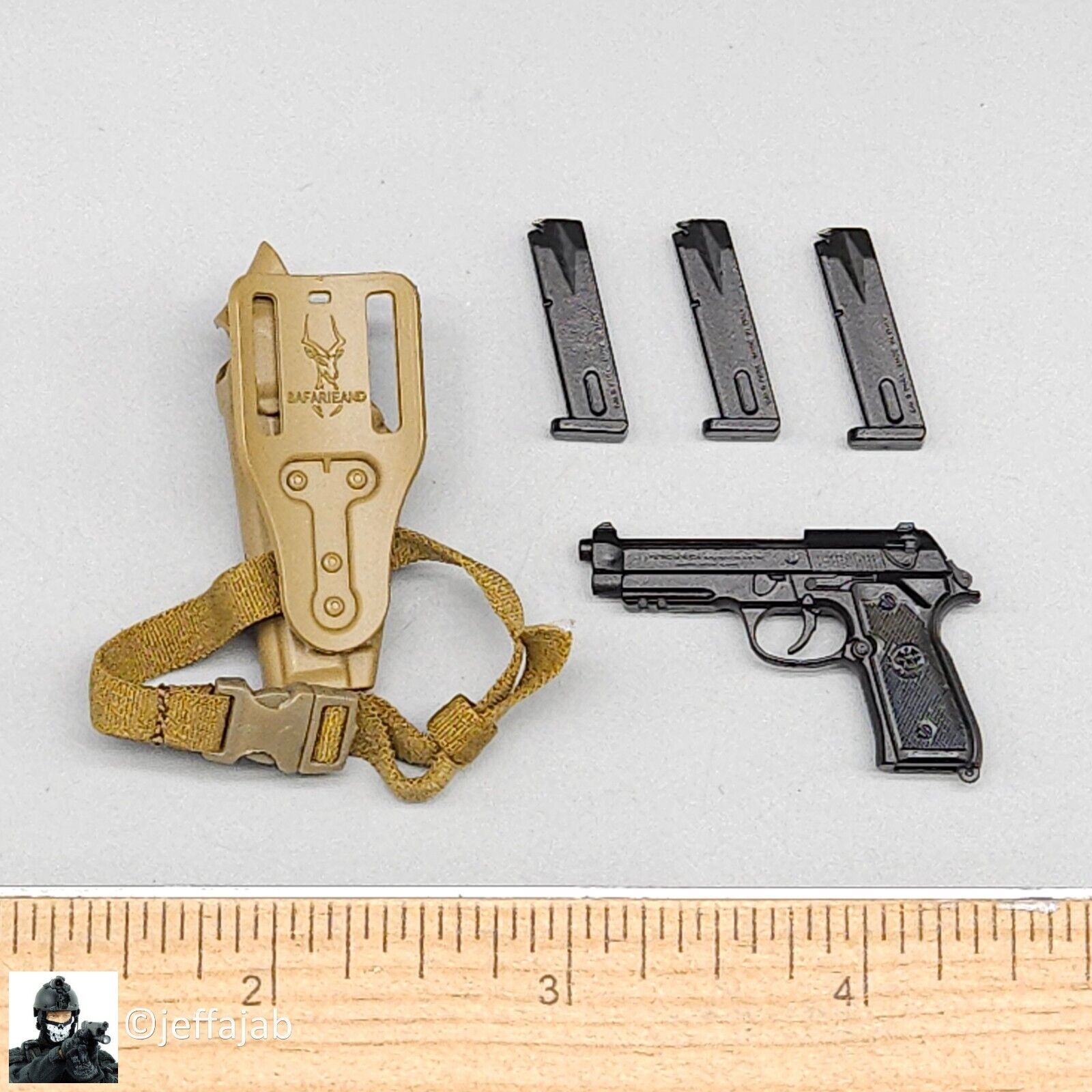 1:6 Easy & Simple USMC M9 Pistol w/ Coyote Tan Holster for 12" Figures 06032