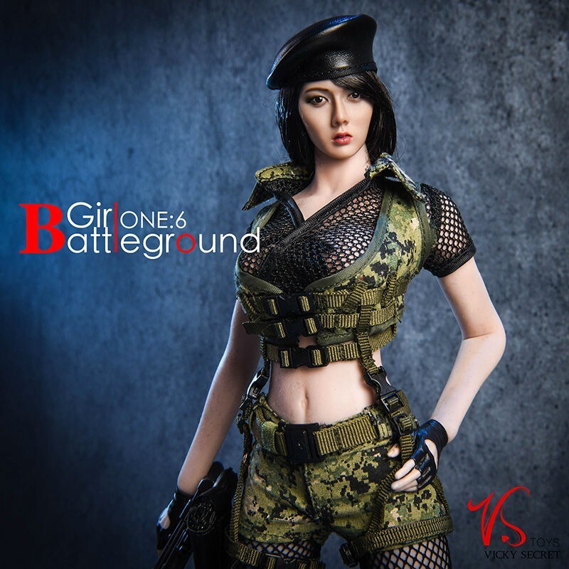 1:6 VS Toys Battlefield Girl Female Green Knee Pad (x1) for 12" Figures