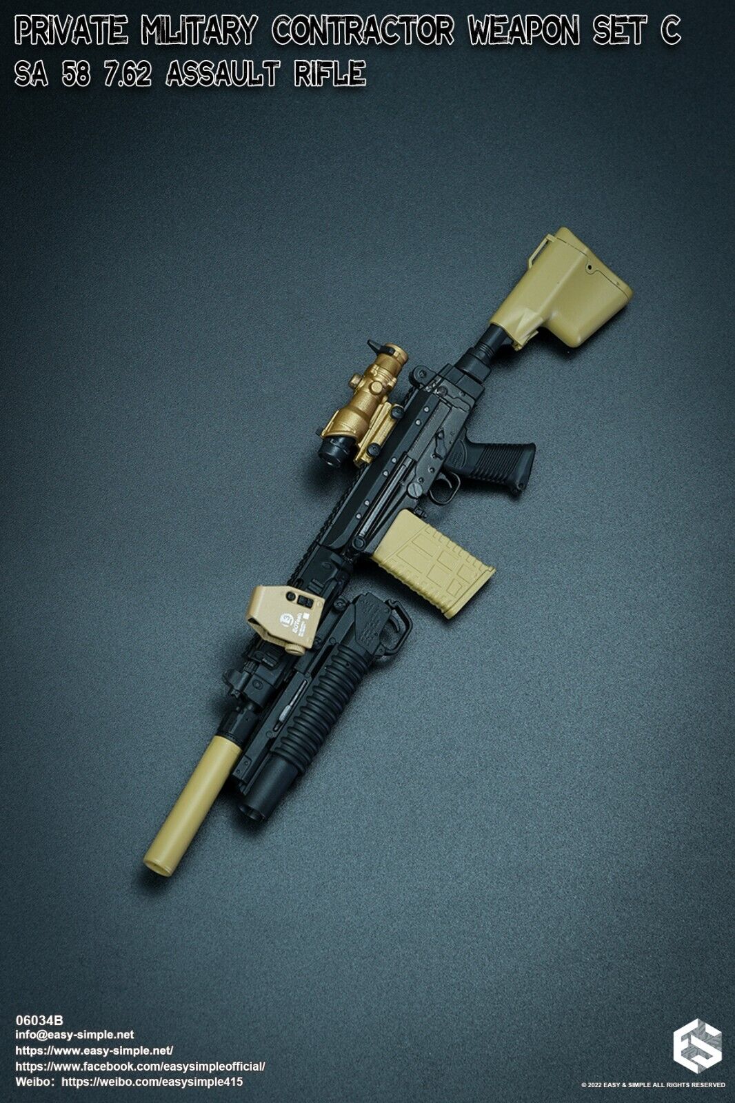 1:6 Easy & Simple PMC Weapon Set C SA 58 7.62 Assault Rifle Gold ACOG 06034B