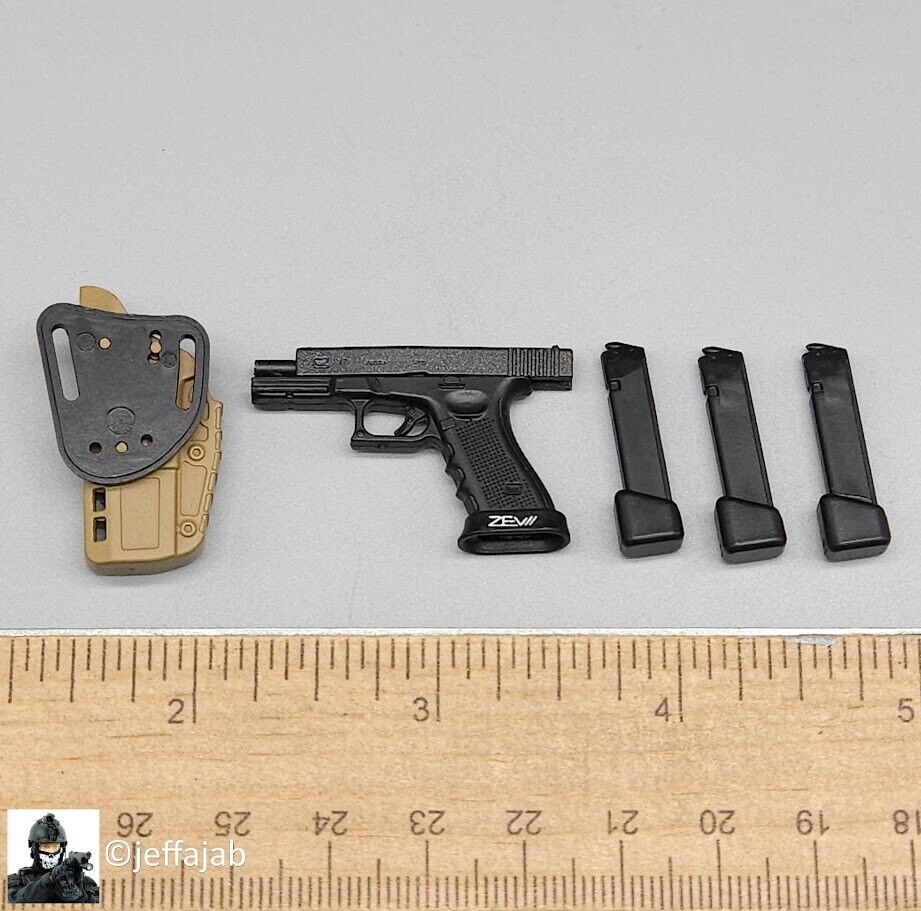 1:6 Easy & Simple CBRN Assault Team Pistol w/ Tan Holster for 12" Figures