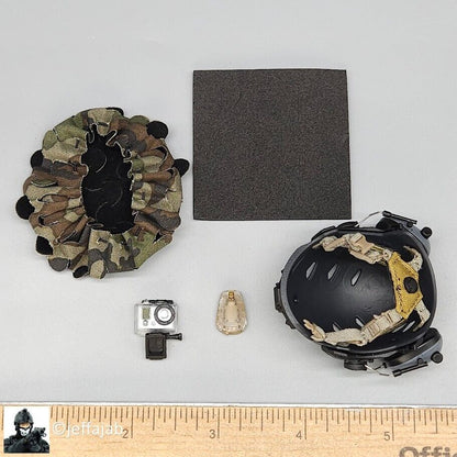 1:6 Easy & Simple PMC Field Recce Black Helmet w/ Camo Netting for 12" Figures