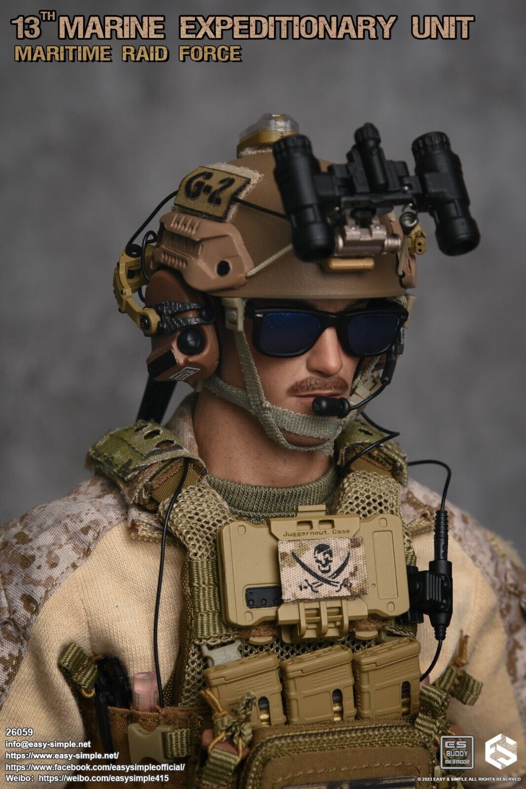 1:6 Easy & Simple 13th MEU Maritime Raid Force USMC ECH Helmet w/ NVG 12" Figure