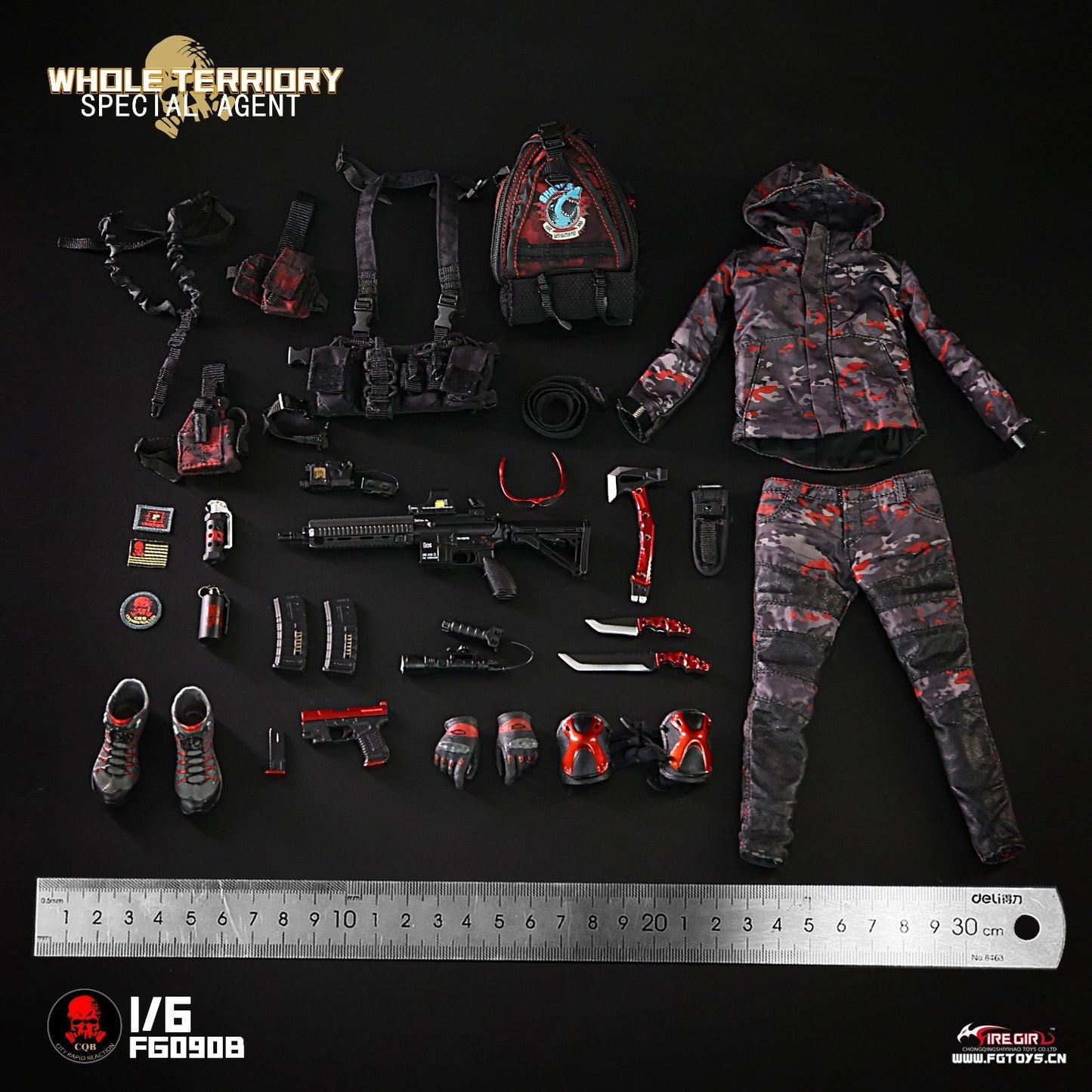 1:6 scale Fire Girl Female CQB Tactical Agent Black Red Gloves for 12" Figures