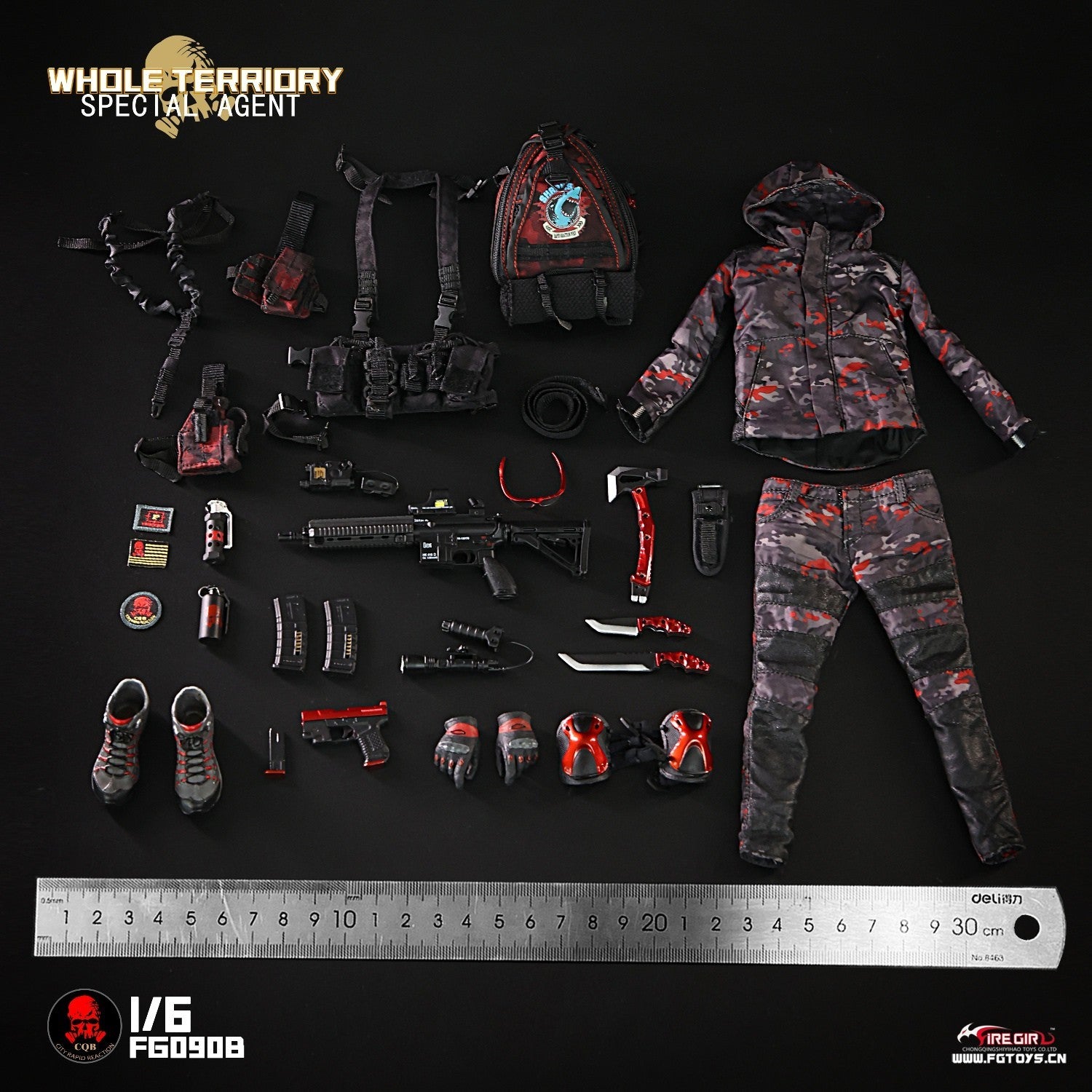 1:6 scale Fire Girl Female CQB Tactical Agent Black Red Gloves for 12" Figures