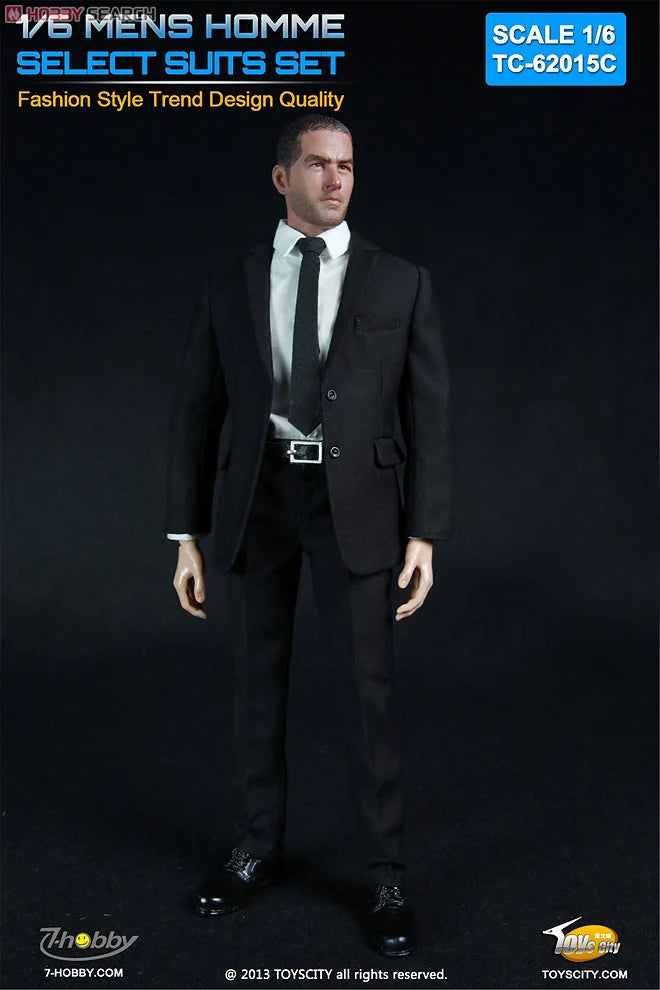 1:6 scale Toys City Mens Homme Select Suits Set in Black for 12" Figures TC-62015C