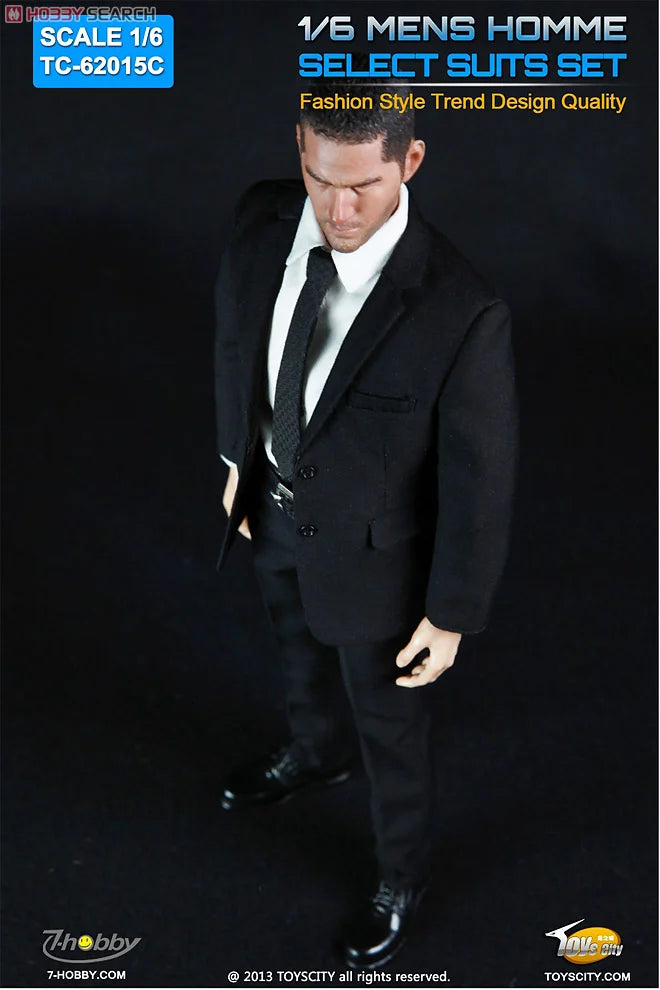 1:6 scale Toys City Mens Homme Select Suits Set in Black for 12" Figures TC-62015C