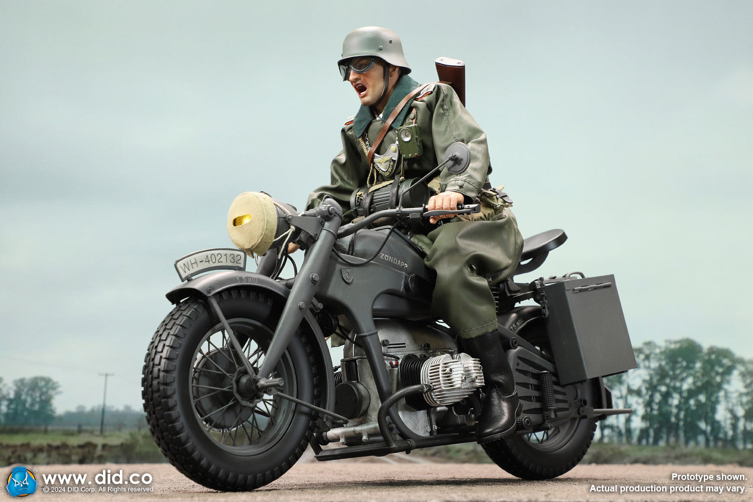 1:6 scale WWII German Zündapp KS 750 Motorcycle with Sidecar (Grey