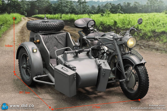 1:6 scale WWII German Zündapp KS 750 Motorcycle with Sidecar (Grey) for 12" Figures E60075G