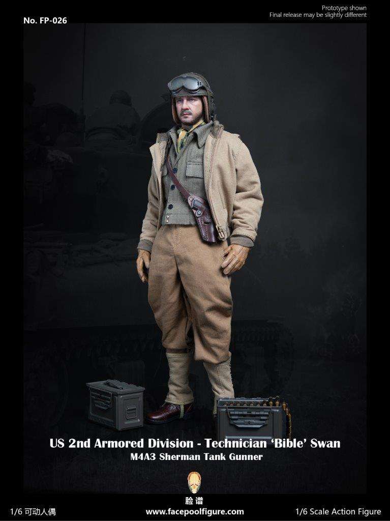 1:6  scale FacePool US 2nd Armored Division Technician Sherman Tank Gunner Special Edition 12" Figure FP026B (PREORDER)