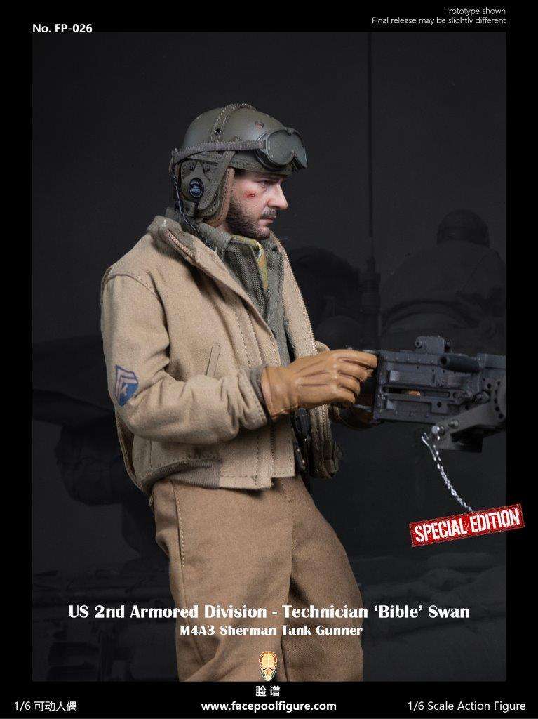 1:6  scale FacePool US 2nd Armored Division Technician Sherman Tank Gunner Special Edition 12" Figure FP026B (PREORDER)