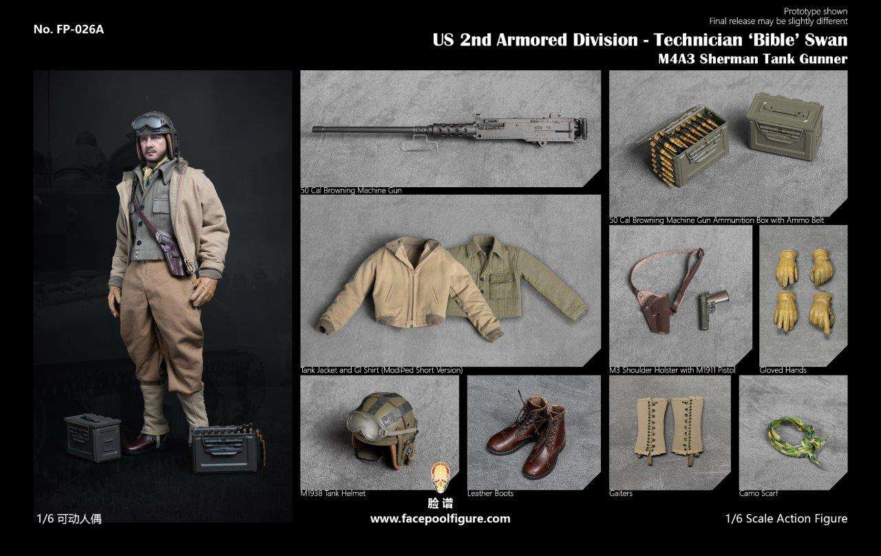 1:6  scale FacePool US 2nd Armored Division Technician Sherman Tank Gunner 12" Figure FP026A (PREORDER)