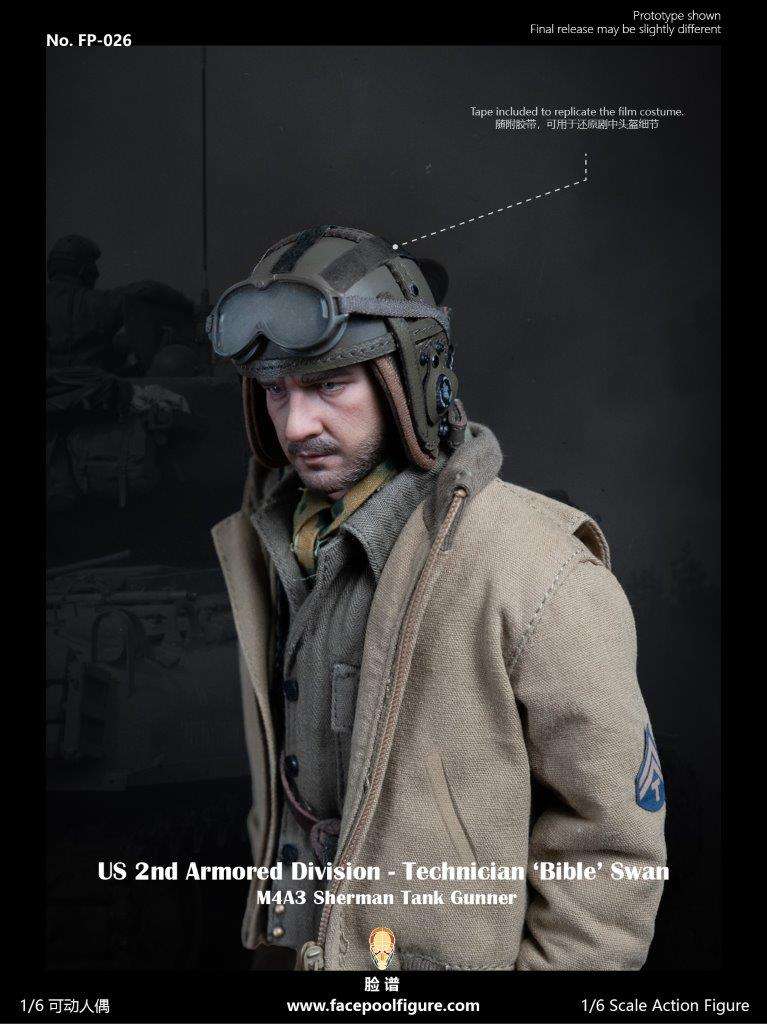 1:6  scale FacePool US 2nd Armored Division Technician Sherman Tank Gunner Special Edition 12" Figure FP026B (PREORDER)