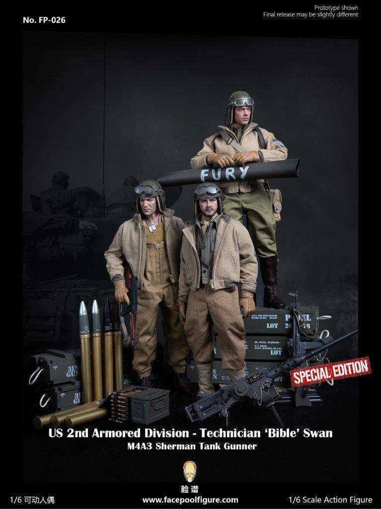 1:6  scale FacePool US 2nd Armored Division Technician Sherman Tank Gunner Special Edition 12" Figure FP026B (PREORDER)