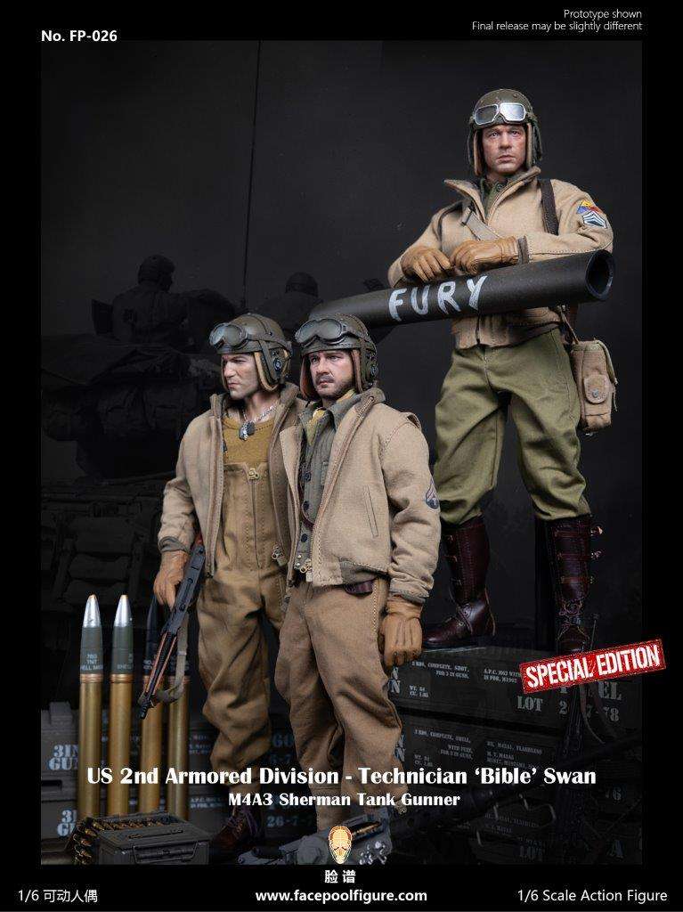 1:6  scale FacePool US 2nd Armored Division Technician Sherman Tank Gunner Special Edition 12" Figure FP026B (PREORDER)