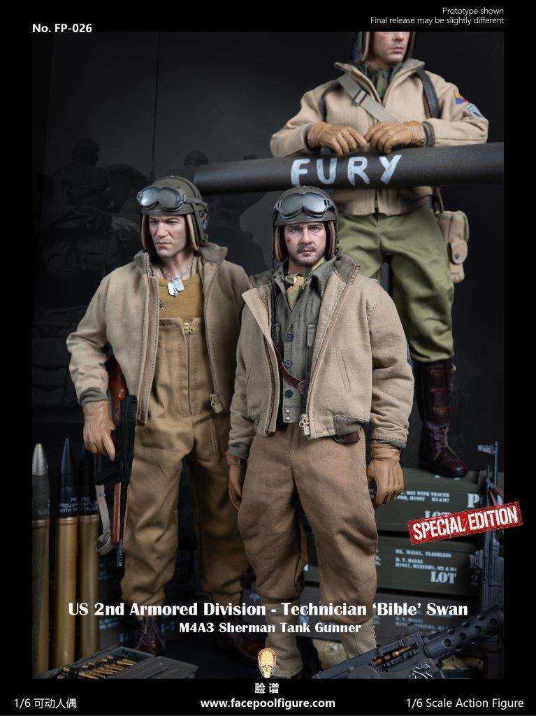 1:6  scale FacePool US 2nd Armored Division Technician Sherman Tank Gunner Special Edition 12" Figure FP026B (PREORDER)