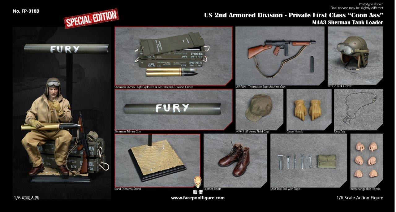 1:6 WWII US 2nd Armored Division Private First Class Tank Loader "Coon Ass" DELUXE VERSION 12" Figure FP018B