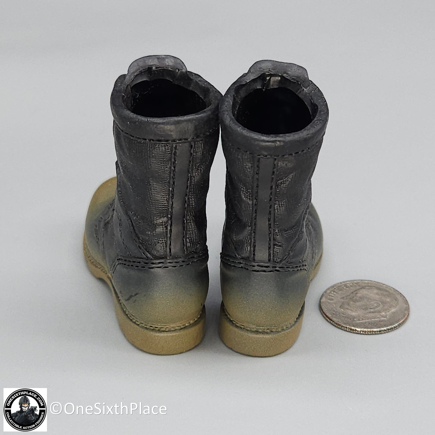 1:6 BBI Black Muddy Combat Boots (Foot Type) for 12" Figures