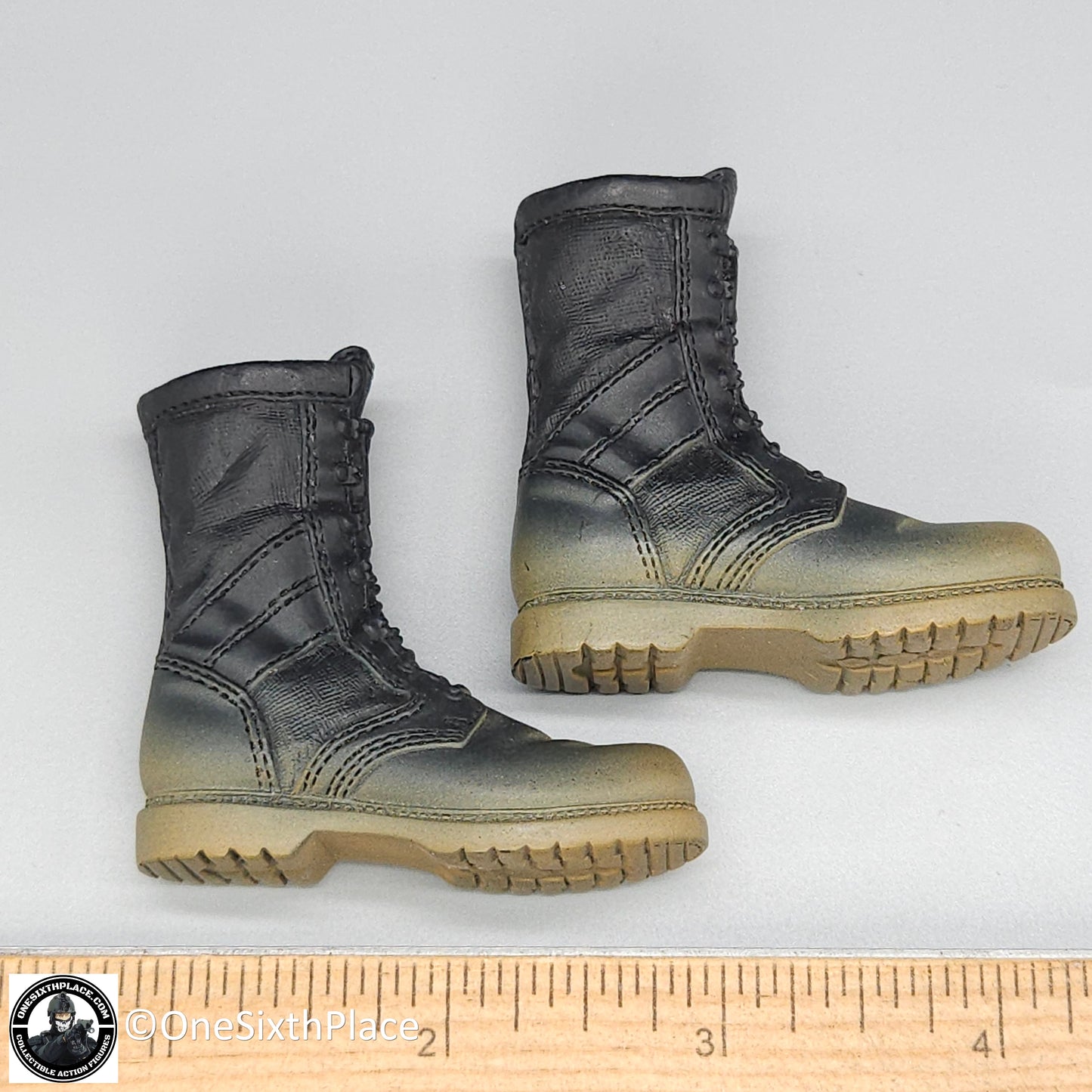 1:6 BBI Black Muddy Combat Boots (Foot Type) for 12" Figures