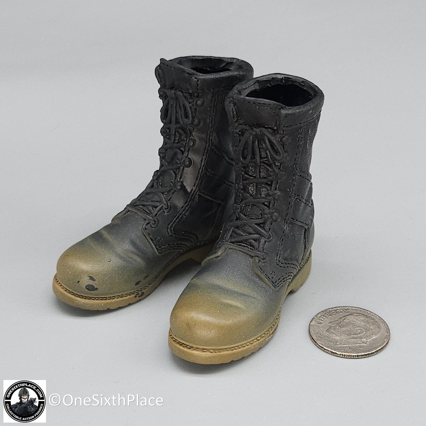 1:6 BBI Black Muddy Combat Boots (Foot Type) for 12" Figures