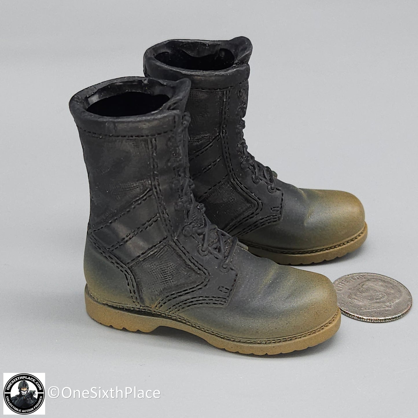 1:6 BBI Black Muddy Combat Boots (Foot Type) for 12" Figures