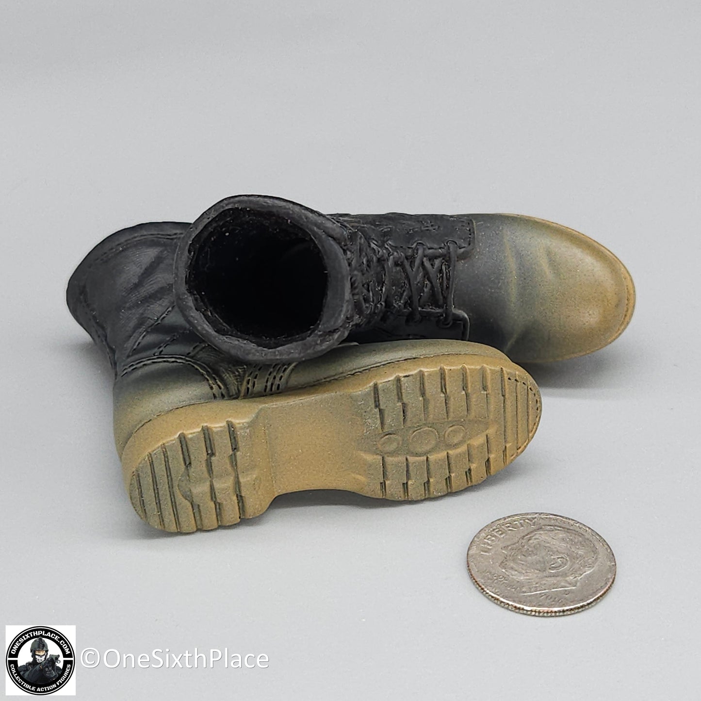 1:6 BBI Black Muddy Combat Boots (Foot Type) for 12" Figures