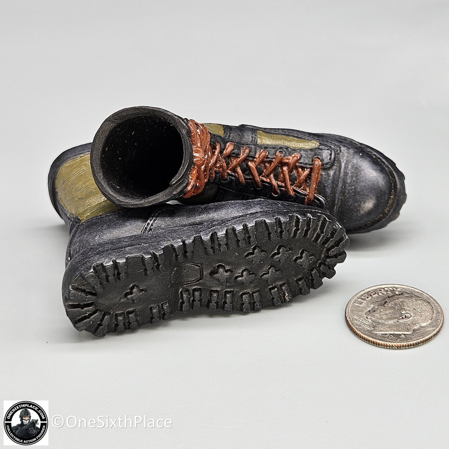 1:6 scale Molded Black Jungle Combat Boots (Peg Type) for 12" Figures