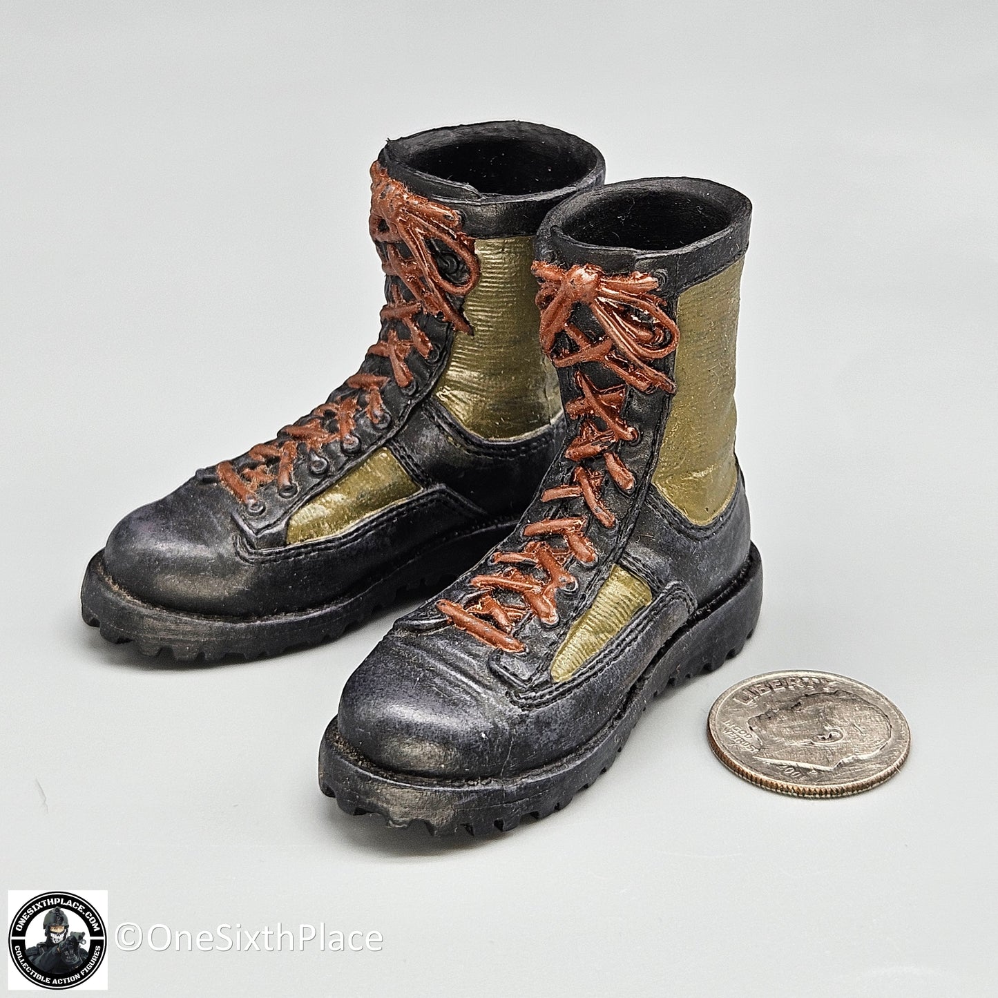 1:6 scale Molded Black Jungle Combat Boots (Peg Type) for 12" Figures